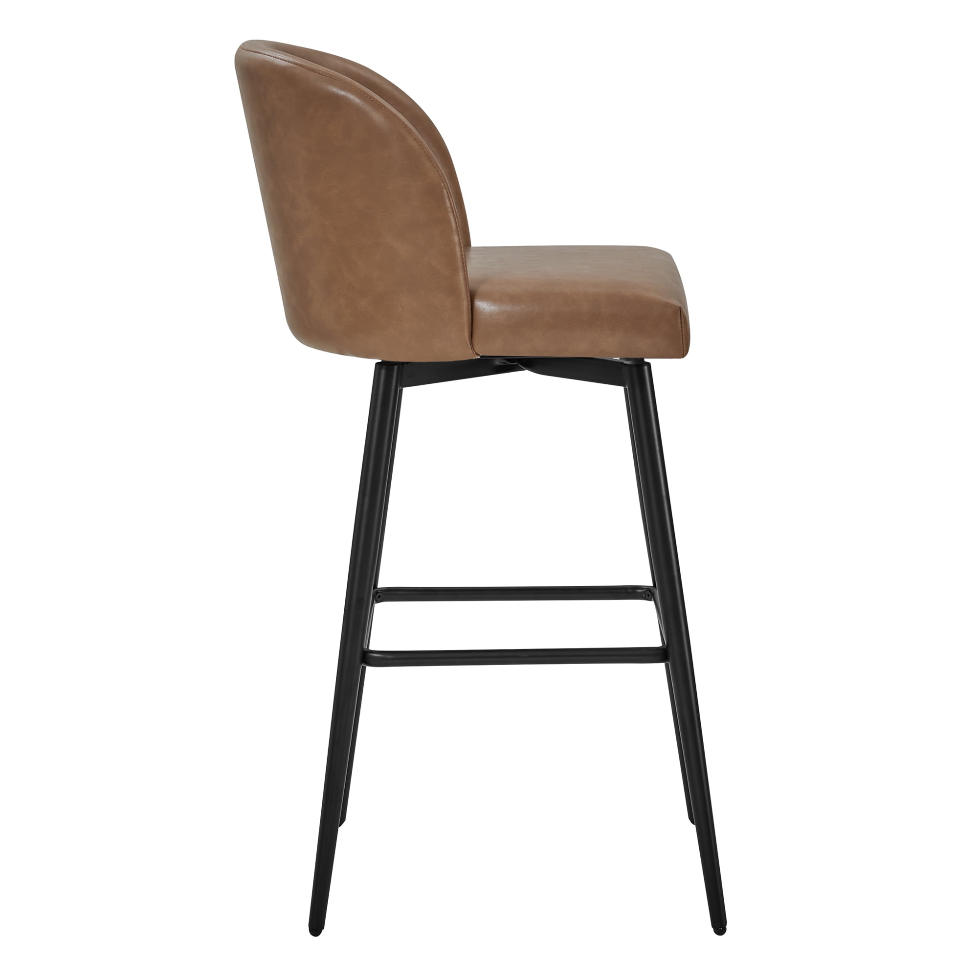 Spruce & Spring Bar Height Swivel Barstool with Metal Legs Set of 2, Saddle Brown, Faux Leather