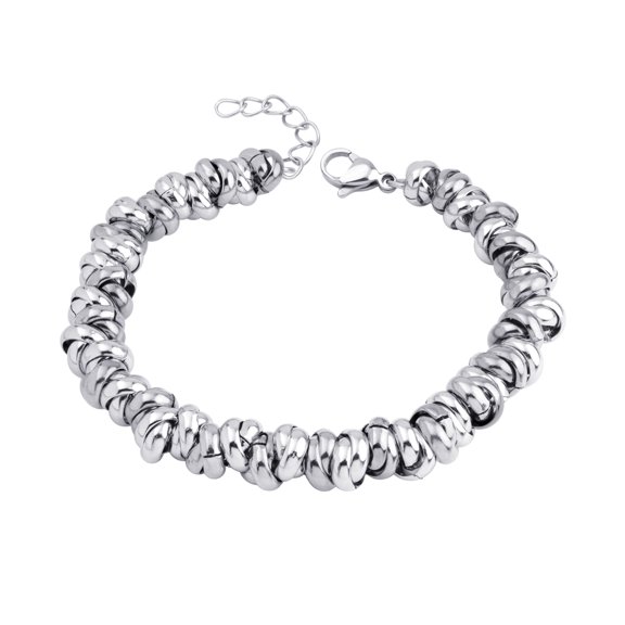 ‎555Jewelry Stainless Steel Disc & Bead Boho Bracelets for Women & Girls, Silver