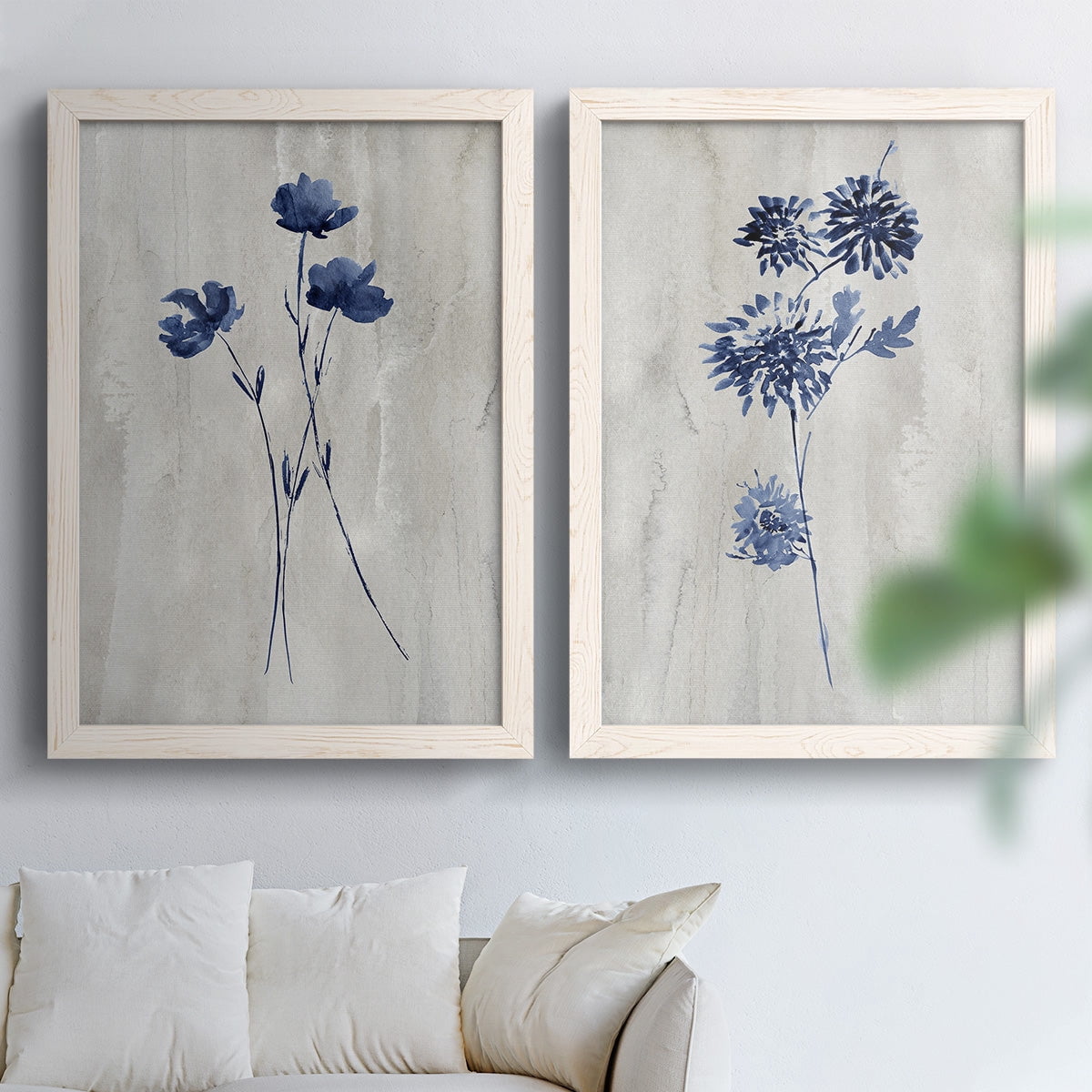 Indigo Botanical III - Premium Framed Canvas 2 Piece Set - Ready to Hang