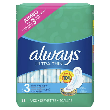 ALWAYS Ultra Thin Size 3 Extra Long Super Pads With Wings Unscented, 38