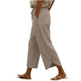 thumbnail image 4 of VEKDONE Cotton Ankle Pants Women Elastic High Waisted Drawstring Straight Trousers Casual Loose Fit Lightweight Long Pants with Pockets Khaki XL, 4 of 7