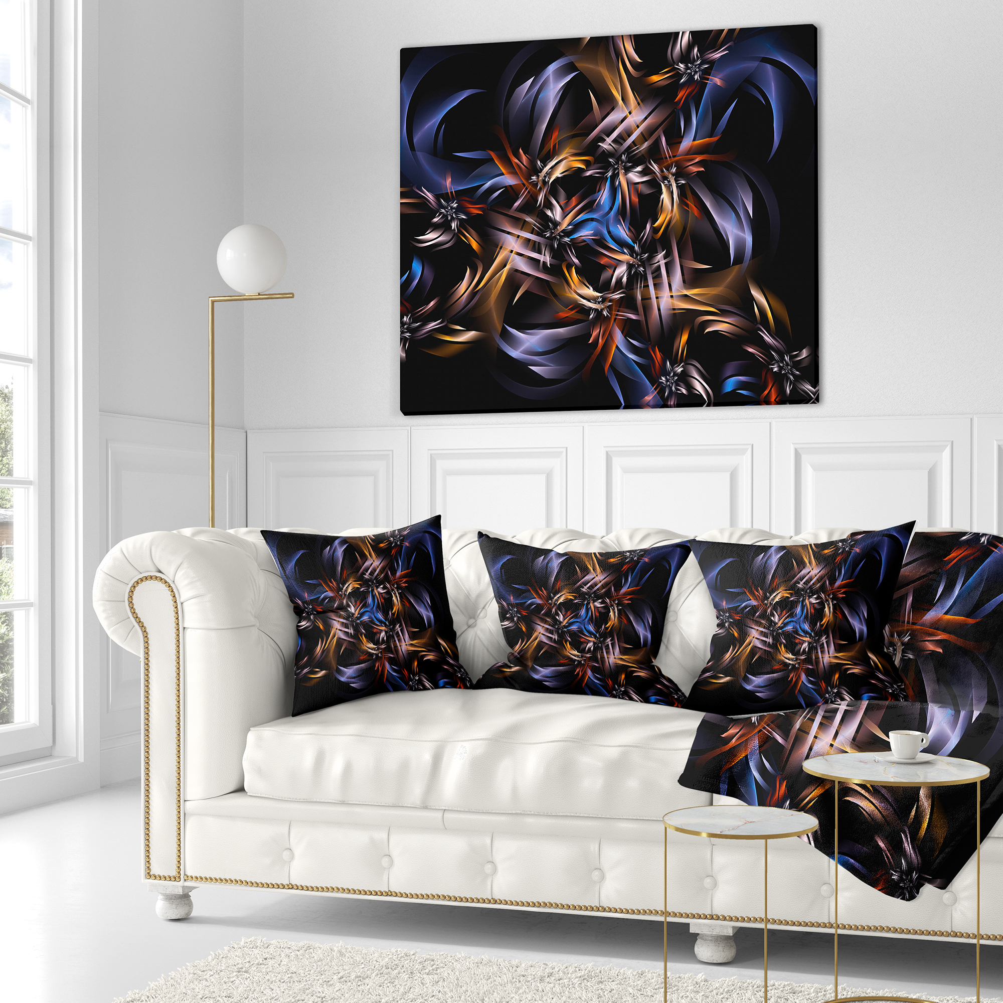 Designart Blue Fractal Light Art in Dark - Contemporary Throw Pillow - 18x18