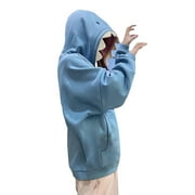 TrendOFT Womens Cute Shark Hoodies Cute Cartoon Animal Pullover Sweatshirts Long Sleeve Hooded Fall Tops For Teen Girls Streetwear Blue M