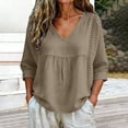 thumbnail image 6 of Womens Floral Babydoll Tops，Womens Summer Tops Beach Vacation Blouses Embroidered Tops 3/4 Puff Sleeve Pleated Blouse Puff Sleeve Peplum Tops Casual Summer Shirts Floral Blouses For Women M, 6 of 8