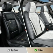 Coverado Car Seat Covers Full Set, Gray&White Front and Back Auto Seat Protectors, Premium Leather Interior Cushions Universal Fit for Most Cars, SUVs and Trucks