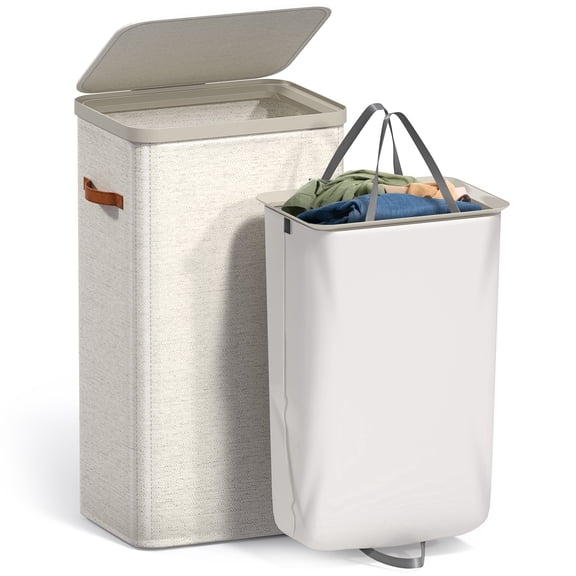 Sorbus Collapsible Fabric Laundry Hamper with Removable Bag, 1-Compartment, Beige