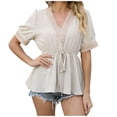 thumbnail image 2 of Womens T Shirts Fashion Women's Short Sleeve V-Neck Loose Tops Blouse Puff Sleeve Prinded clothes under $25.00, 2 of 5
