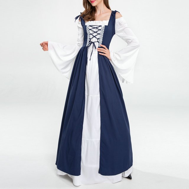 Vestido elegante estilo renacentista Medieval con cuello oblicuo para mujer ropa de fiesta Vintage