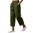 thumbnail image 3 of Cotton Linen Capri Pants for Women Elastic Waisted Straight Leg Pull On Capris with Pockets, 3 of 8