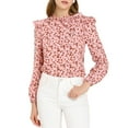thumbnail image 2 of Allegra K Women's Side Bow Tie Neck Long Sleeve Floral Ruffled Blouse, 2 of 6