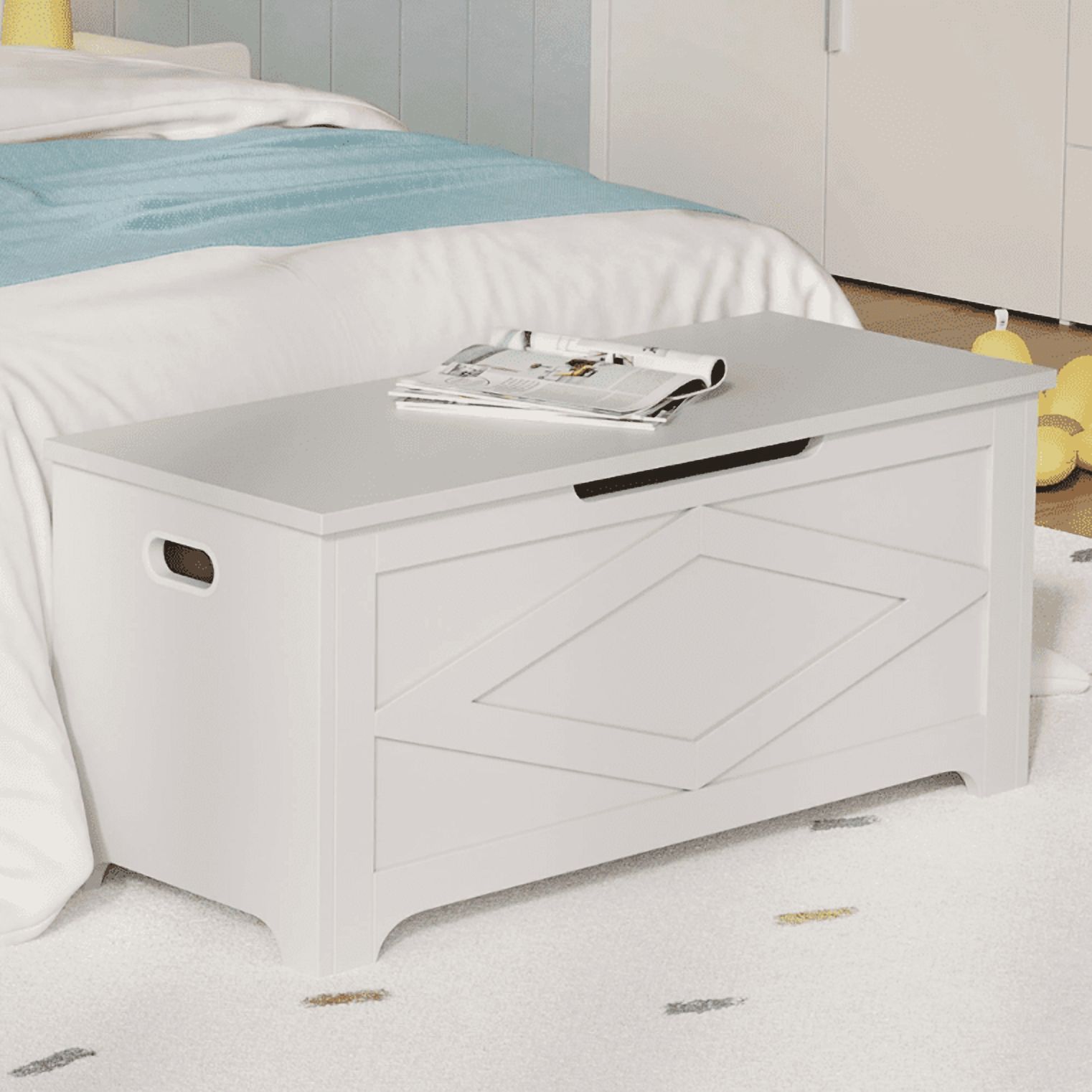 Huisuilinss Storage Chest,Farmhouse Storage Bench,Wood Toy Chest With Safety Hinge,End Of Bed Bench,Storage Trunk,Entryway Organizer For Entryway Bedroom Living Room