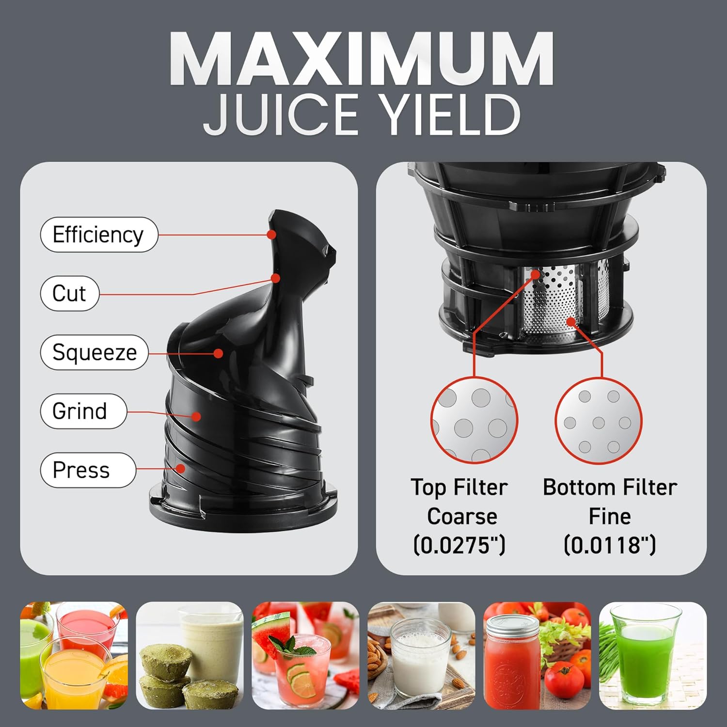 Elite Gourmet EJX320 Big Mouth Whole Fruit 5.2” Self-Feeding Chute, Cold Press Masticating Slow Juice Extractor, Hands-Free, Less Prep, Easy to Clean, Impact Resistant BPA Free Tritan, Black