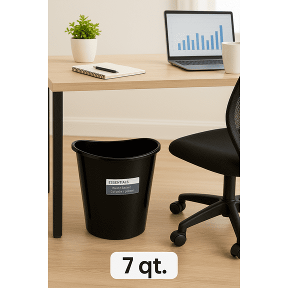 Essentials Black Waste Basket, 7-Quart