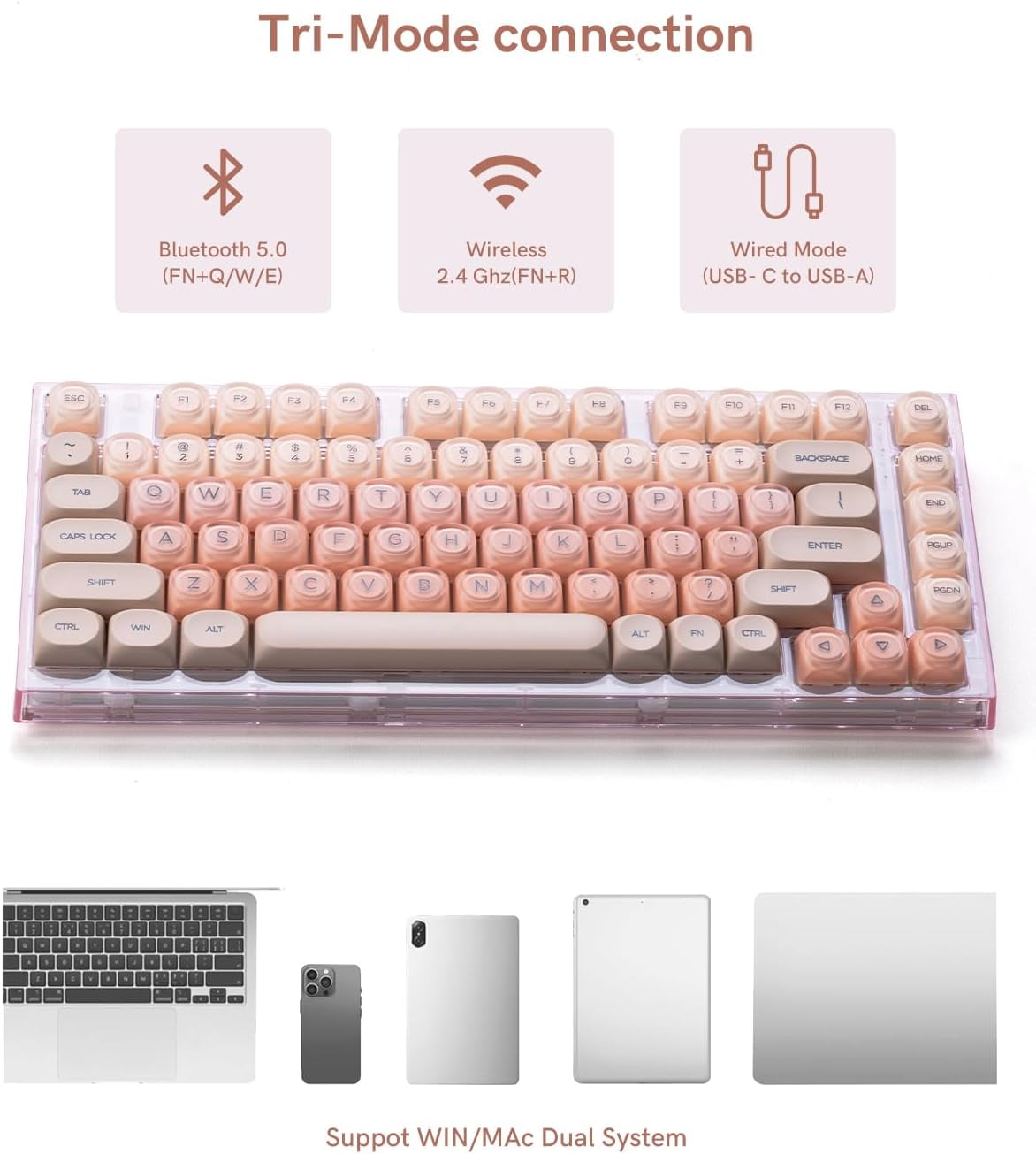 X75 75% Wireless Mechanical Keyboard, Hot Swappable Computer Creamy Keyboard, Foundation Jelly Keycaps, Pre-lubed Switches Gasket Mount RGB Backlit Gaming Keyboards for Win/Mac, Pink