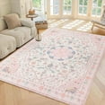thumbnail image 3 of Washable Area Rug - Vintage Rugs for Living Room Non-Slip Backing Accent Area Rugs for Bedroom Soft Dining Room Mat, Indoor Carpet for Sunroom Playroom Dorm Classroom Home Office (Pink, 6'x9'), 3 of 11