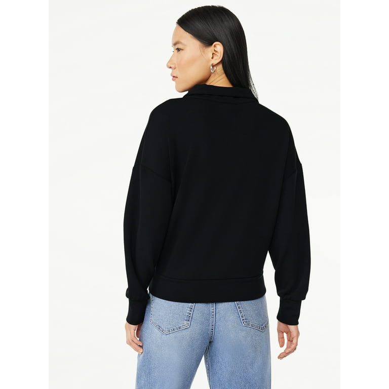 Scoop Women s Scuba Knit Button Neck Sweatshirt Sizes XS XXL