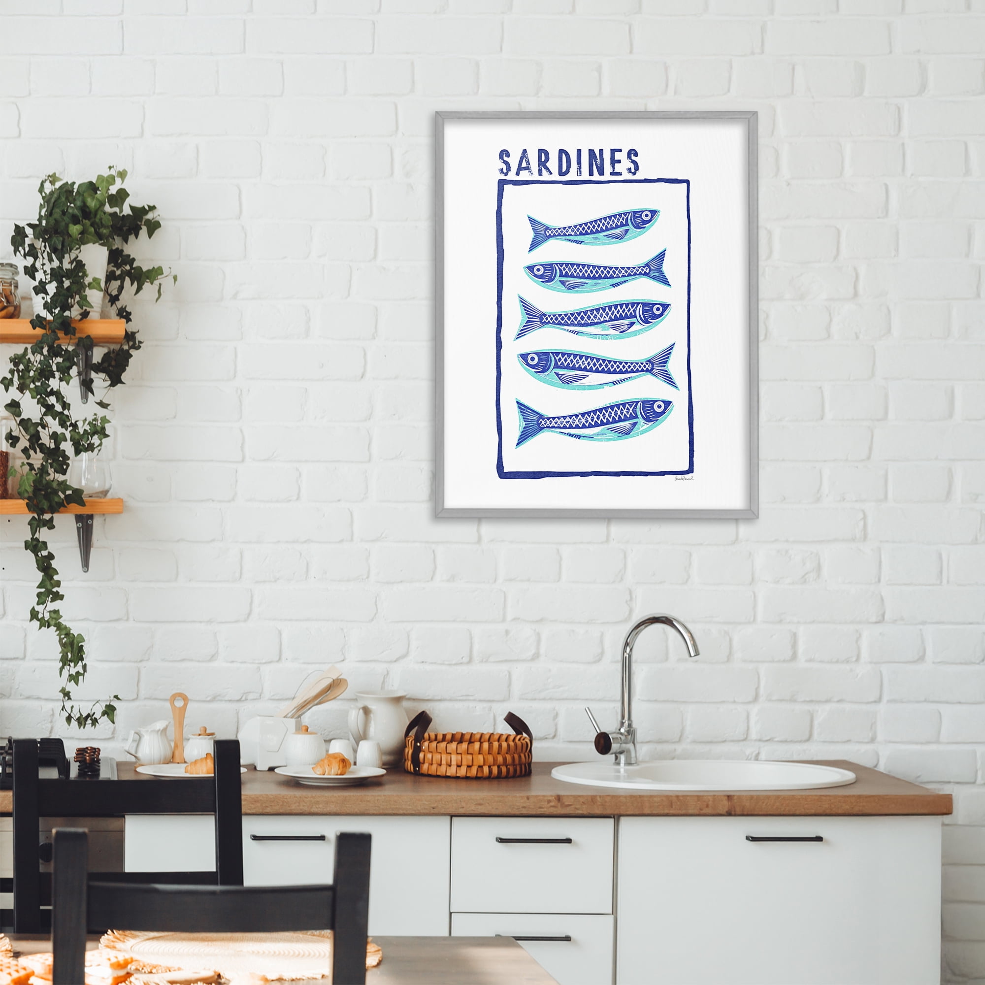 Stupell Industries Blocked Sardines Pattern Gray Framed Giclee Art, design by Amanda Greenwood