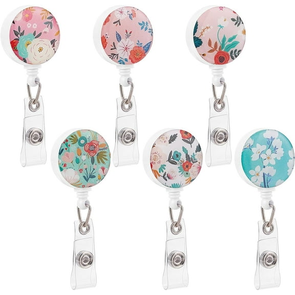 6 Colors 28inch Retractable Floral Pattern Badge Holder with Clip Cute Nursing Badge Reels Retractable ID Name Card Badge Clip for Office Student Doctor Nurse DIY