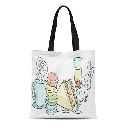 LADDKE Canvas Tote Bag Coffee Bunny at Afternoon Tea White Rabbit Pastel Vintage Reusable Handbag Shoulder Grocery Shopping Bags