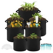 Bocaoying 7 Pack Grow Bags 3/5/7/10 Gallon, Heavy Duty Thickened Plant Bag with Handles, Felt Fabric Pots Plant Grow Bags with Labels and Watering Devices for Potato Vegetables Flowers