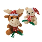 Plush Christmas Bear & Reindeer - Party Favors - 12 Pieces