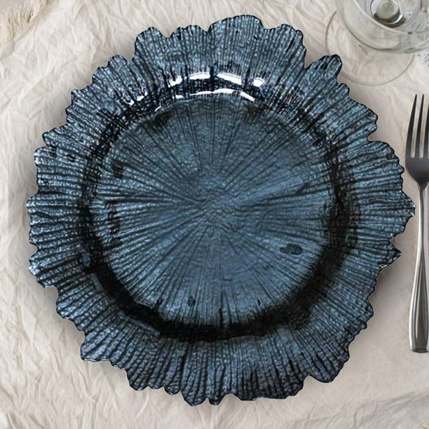 Plato de cena, plato de servicio decorativo, plato de comida occidental Irregular Floral de vidrio para decoración de fiestas, bodas y cenas Negro