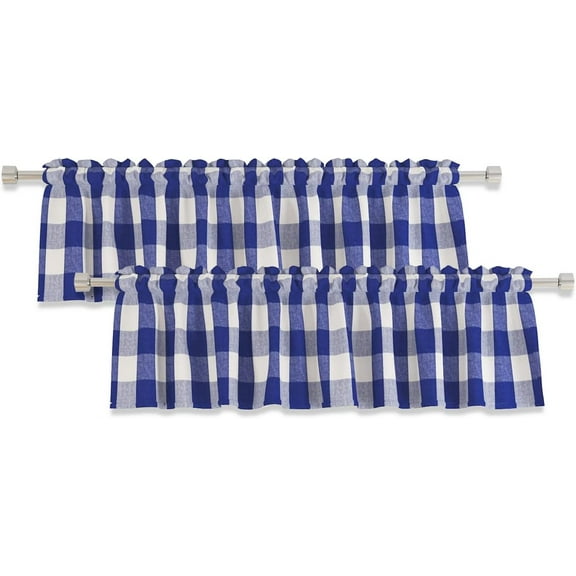 2 Pack Buffalo Check Valances for Windows Living Room 18 inches Long Classic Gingham Plaid Bedroom Bathroom Rod Pocket Country Farmhouse Kitchen Window Curtain Valances - 54"x18" Navy Blue & White