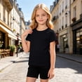 thumbnail image 2 of Gyexs 2T Girls Summer Clothes 2 Piece Matching Short Sets School Short Sleeve Shirt and Shorts Outfit Black 2-3 Years, 2 of 5