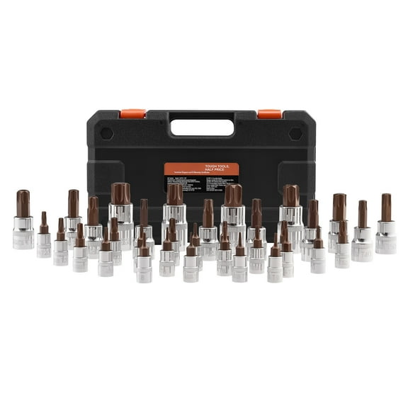 KFFKFF 34-Piece Torx Bit Socket Set, Solid Star and Tamper-Resistant T6-T70, Made from Durable S2 Alloy Steel and Cr-V Steel, Compatible with 1/4 in, 3/8 in, and 1/2 in Drives