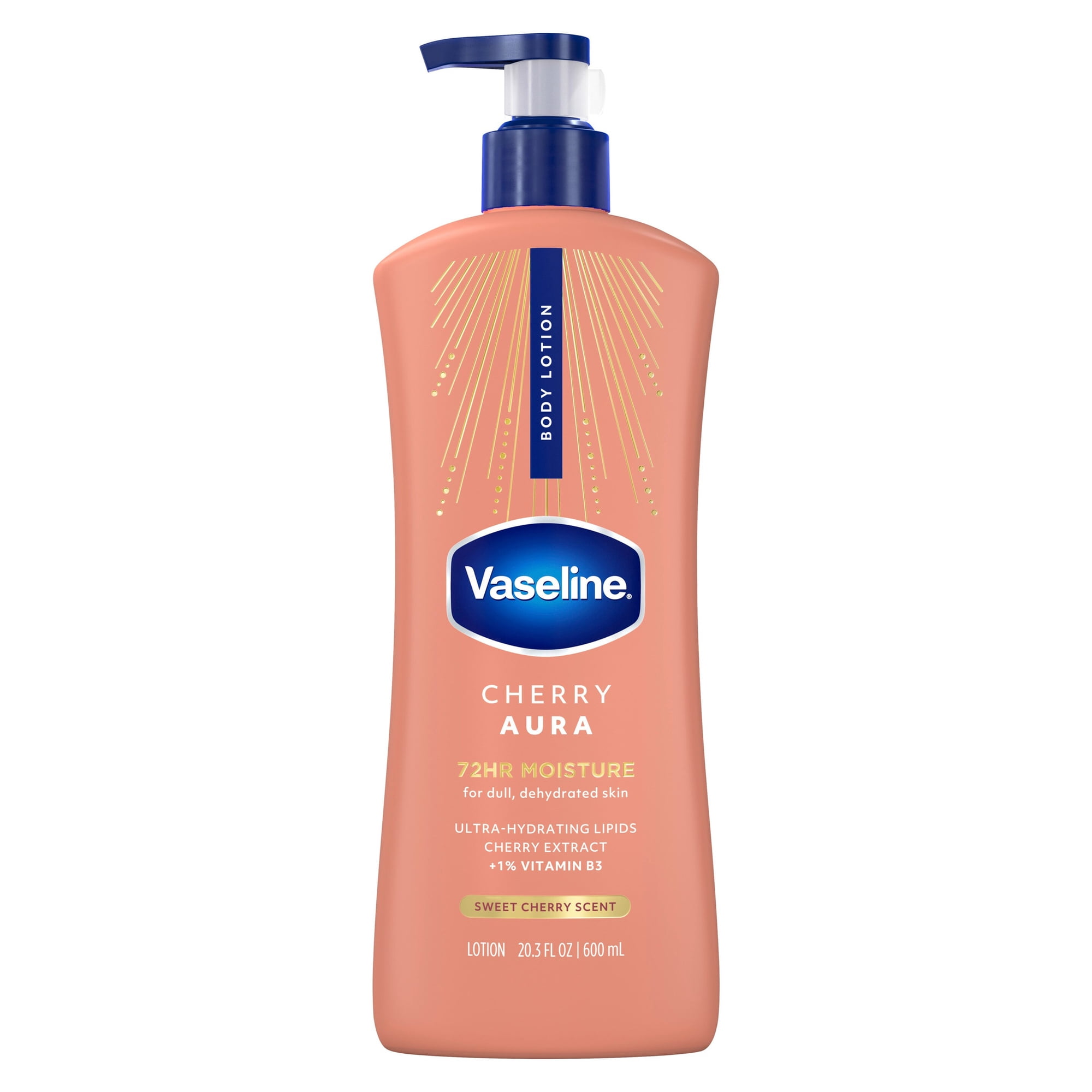 Vaseline Body Lotion For Dull, Dehydrated Skin, Cherry Aura 72HR Moisture And A Sweet Cherry Scent, 20.3 fl oz