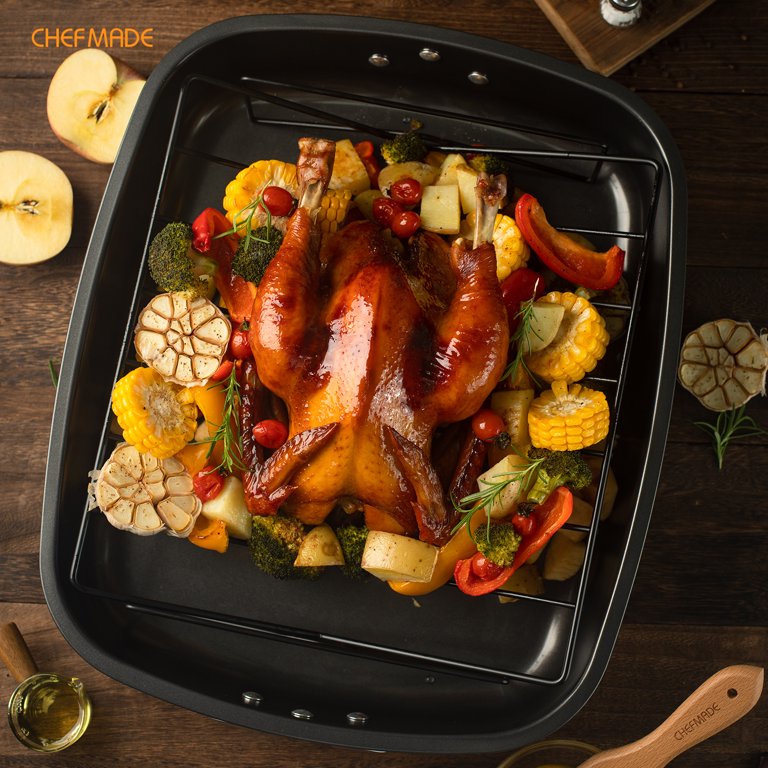 CHEFMADE, Roasting Pan Set, 17-inch Carbon Steel with Rack