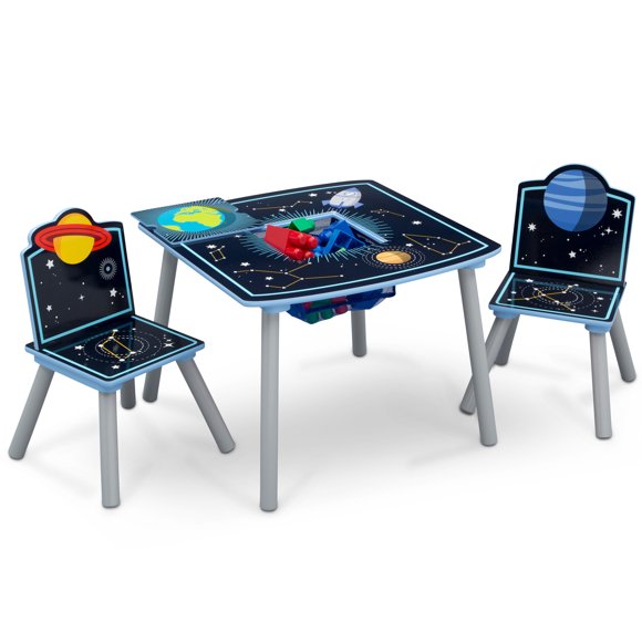 Delta Children Space Adventures Ensemble Table et Chaises en Bois pour Enfants avec Rangement