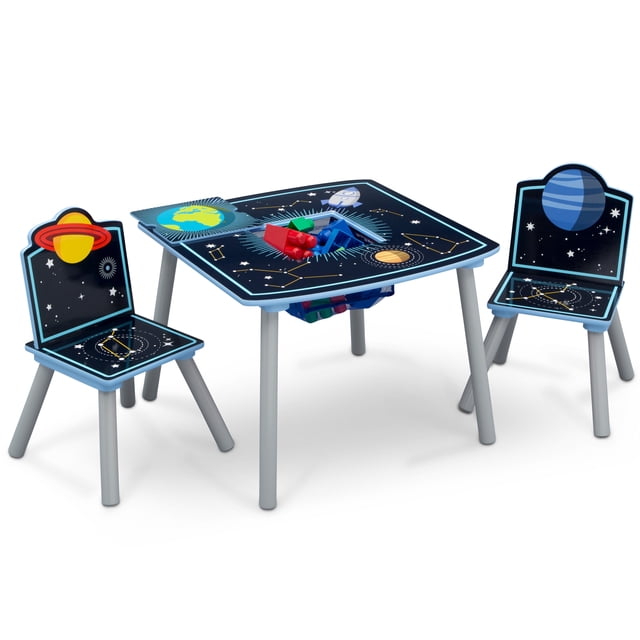 Delta Children Space Adventures Ensemble Table et Chaises en Bois pour Enfants avec Rangement
