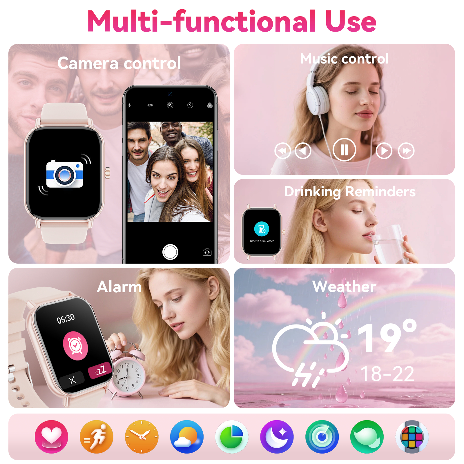 Mingwear Smart Watch 1.85" Fitness Tracker Pink for Men & Women photo 5
