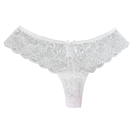 Fengactive Womens Low Rise Lace Thong Panties Scalloped Trim Floral Sheer Mesh Underwear Bow Detail Thongs