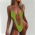thumbnail image 2 of UTSJKR Women Sexy Monokini Swimsuits Deep V Neck Bodysuit Cut Out One Piece Bathing Suit Chain Linked Swimwear Green S, 2 of 6