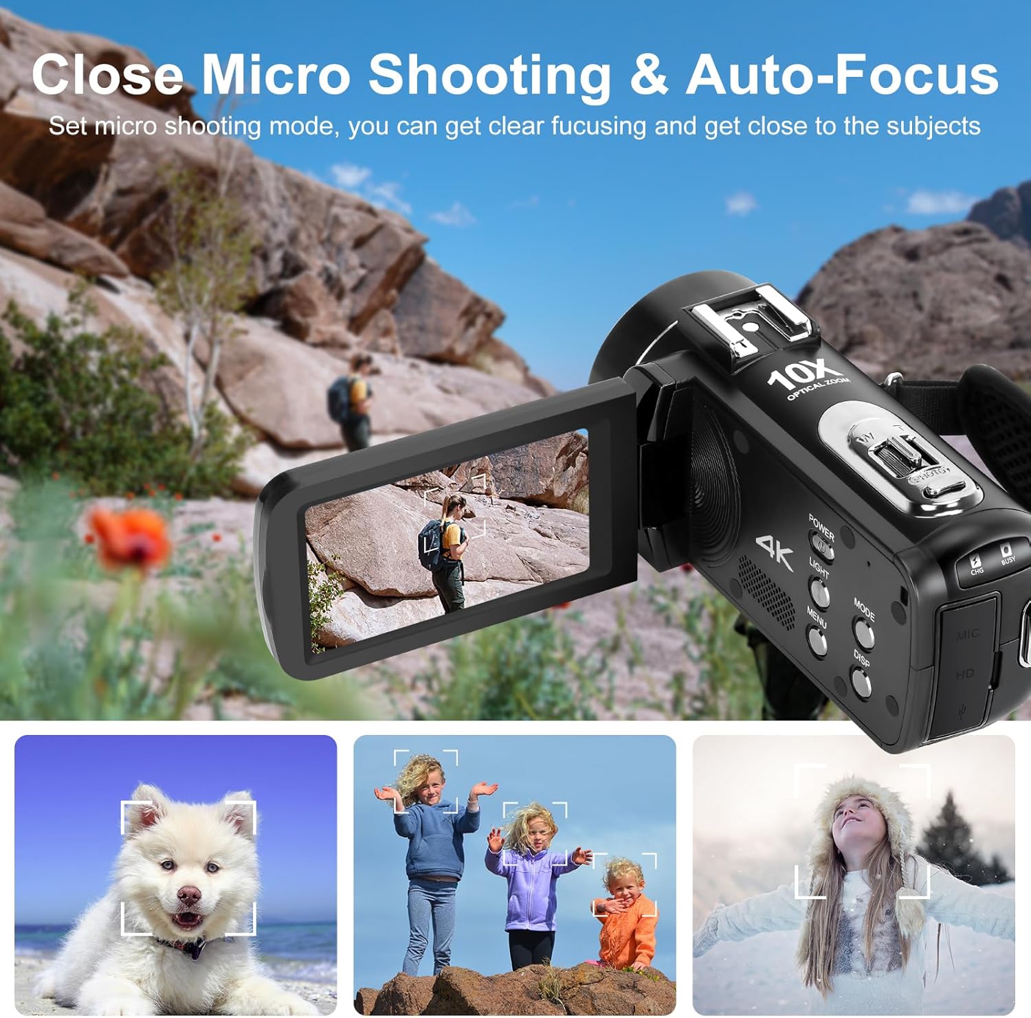 ORDRO Video Camera 4K Digital Camcorder 10X Optical Zoom 30MP Vlog Camera for YouTube Photography