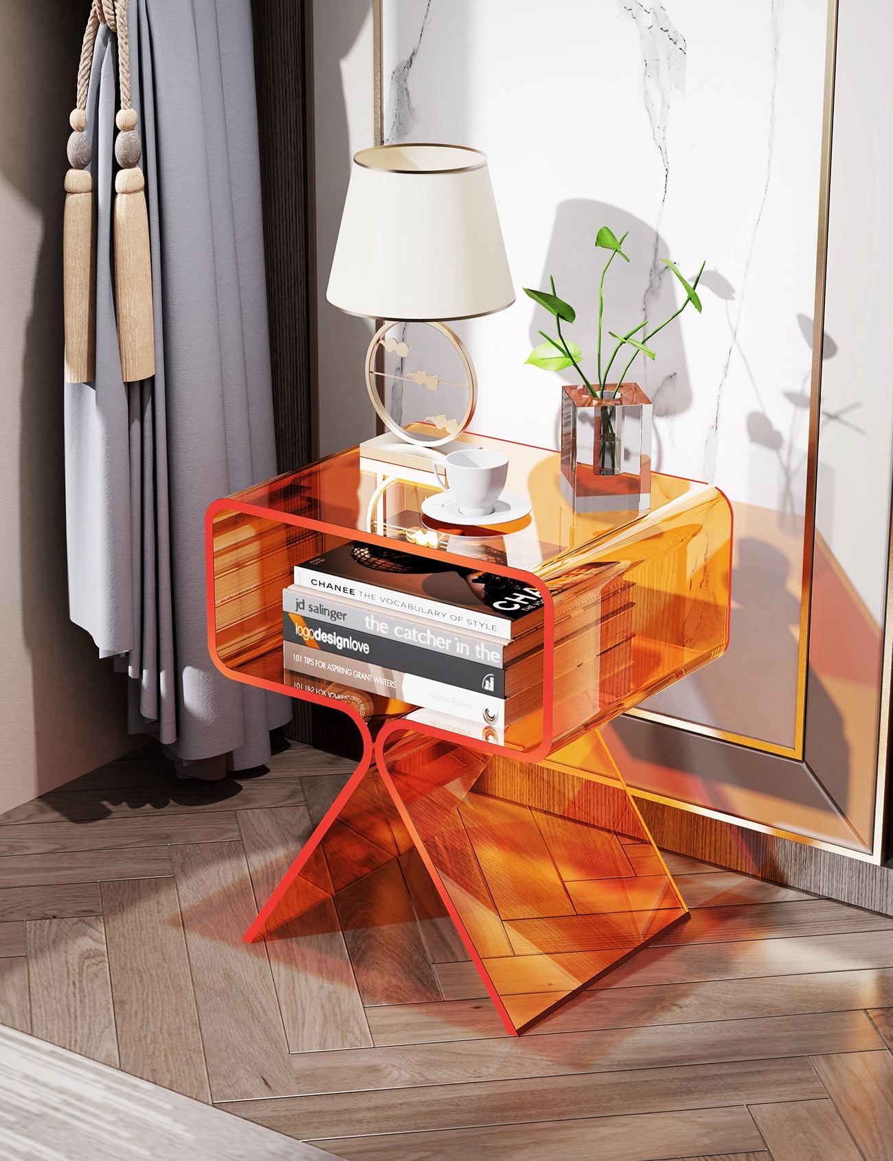 Solaround Acrylic Side Table Nightstand, 15.4''L x 11.8''W x 17.7''H, Orange