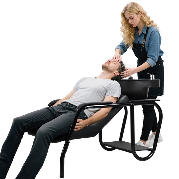 Lanzxjv Shampoo Bowl with Chair Set Hair Washing Station, Ergonomic Design Backwash Barber Chair Shampoo Bowl Set, Shampoo Bowl Sink Chair for Barbershop Beauty SPA