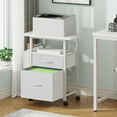 thumbnail image 2 of 2 Fabric Drawer File Cabinet with 24'' Extended Desktop, Mobile Filing Cabinet, Rolling File Cabinet with Side Bag, Fits A4 Size, Home Office, White, 2 of 14