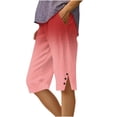 thumbnail image 2 of Makaor Long Shorts for Women with Pockets Button Mid Waist Straight Leg Long Short Elastic Waist Gradient Baggy Summer Outfits Red 2XL, 2 of 5