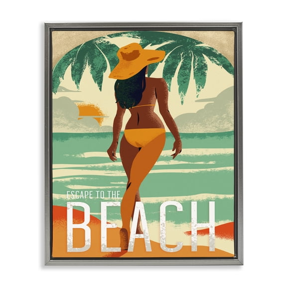 Stupell Industries Tropical Escape to Beach Vacation Gray Floating Frame Canvas Art, 25 x 31, by Ziwei Li