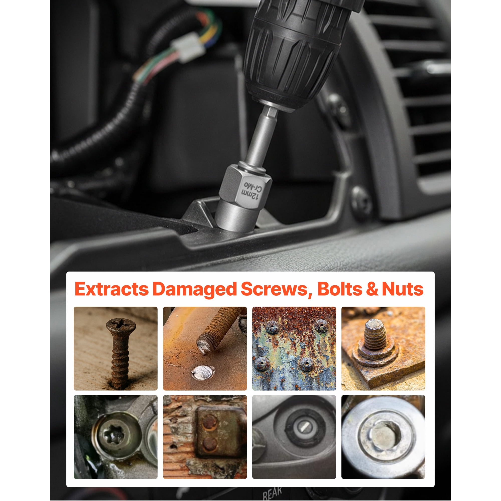 KFFKFF 65-Piece Screw Extractor and Drill Bit Set, Includes Nut Bolt Extractors, Adapters, and Storage Case, Made of Cr-Mo Steel for Removing Damaged, Stripped, or Rounded Fasteners