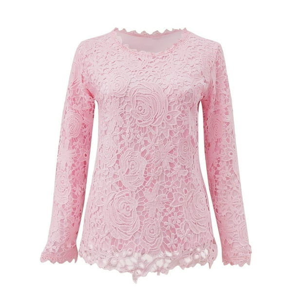tklpehg Dressy Tops for Women Lace Slim Fit Blouse Round