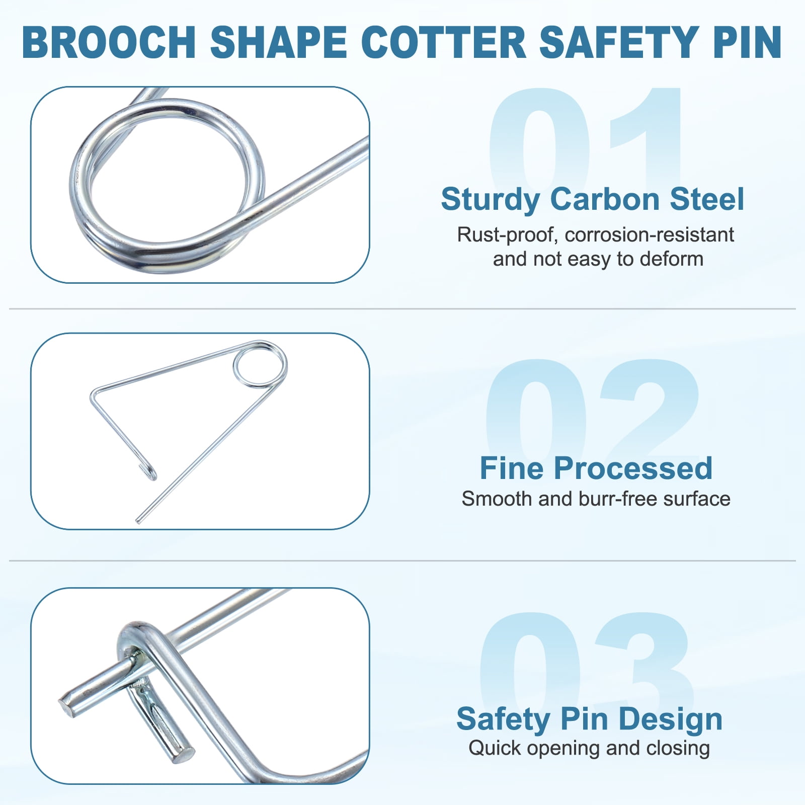 Uxcell 0.16"x3.94" Brooch Shape Cotter Safety Pin Spring Pin Fastener 8Pcs Steel Quick Lock for Farm Garden Lawn Hook Hitch