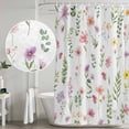 thumbnail image 4 of Pink Spring Floral Shower Curtain, Waterproof Shower Curtains for Bathroom, Flowers Elegant Pastoral Leaves Washable Fabric Bathtub Curtain Set Bath Decor with 12 Hooks Extra Long 72"x96", 4 of 6