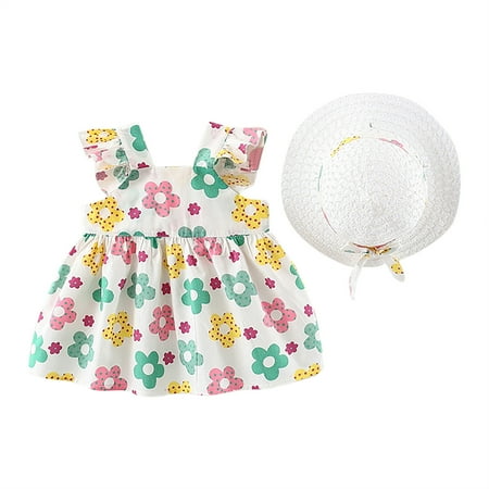 

Little Girl Dress Kids Floral Girls Baby Hat Outfits Sleeveless Princess Girls Skirt Toddler Summer Cool Cute