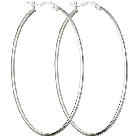 - Sterling Silver 1.5mm x 50mm Plain Hoop Earrings