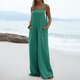 thumbnail image 4 of AOOCHASLIY Womens Jumpsuits Summer Clearance Fashion Women Casual Cold Shoulder Jumpsuit Solid Button Suspender Jumpsuits Wide Pocket Leg Pant, 4 of 8