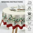thumbnail image 3 of Christmas Tablecloth Round 60 Inch Winter Red Green Watercolor Holly Leaf Berry Decorative Table Cloth Washable Polyester Farmhouse Table Cover for Home Kitchen Dining Party, 3 of 5